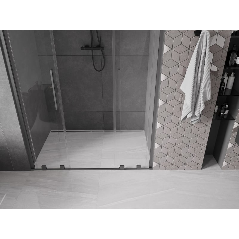 Mexen Velar Duo sliding shower doors 140 cm, transparent, gun gray brushed - 871-140-000-02-66