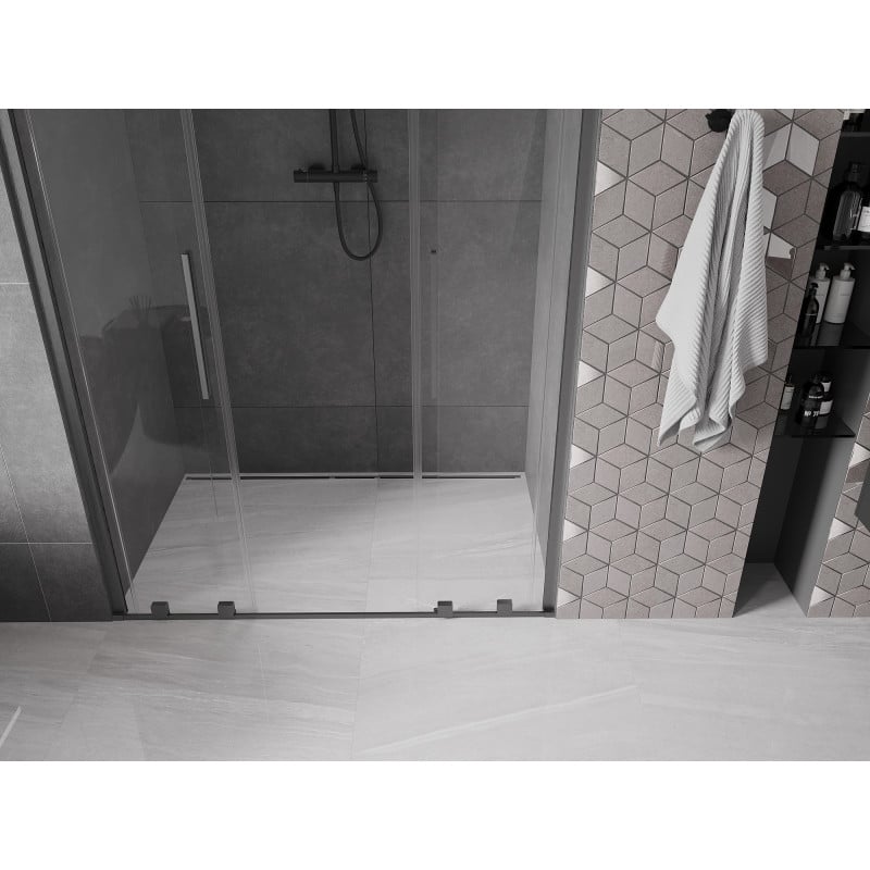 Mexen Velar Duo drzwi prysznicowe rozsuwane 150 cm, transparent, gun gray szczotkowany - 871-150-000-02-66