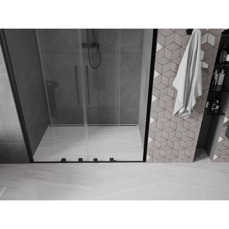 Mexen Velar Duo drzwi prysznicowe rozsuwane 140 cm, transparent, czarne - 871-140-000-02-70