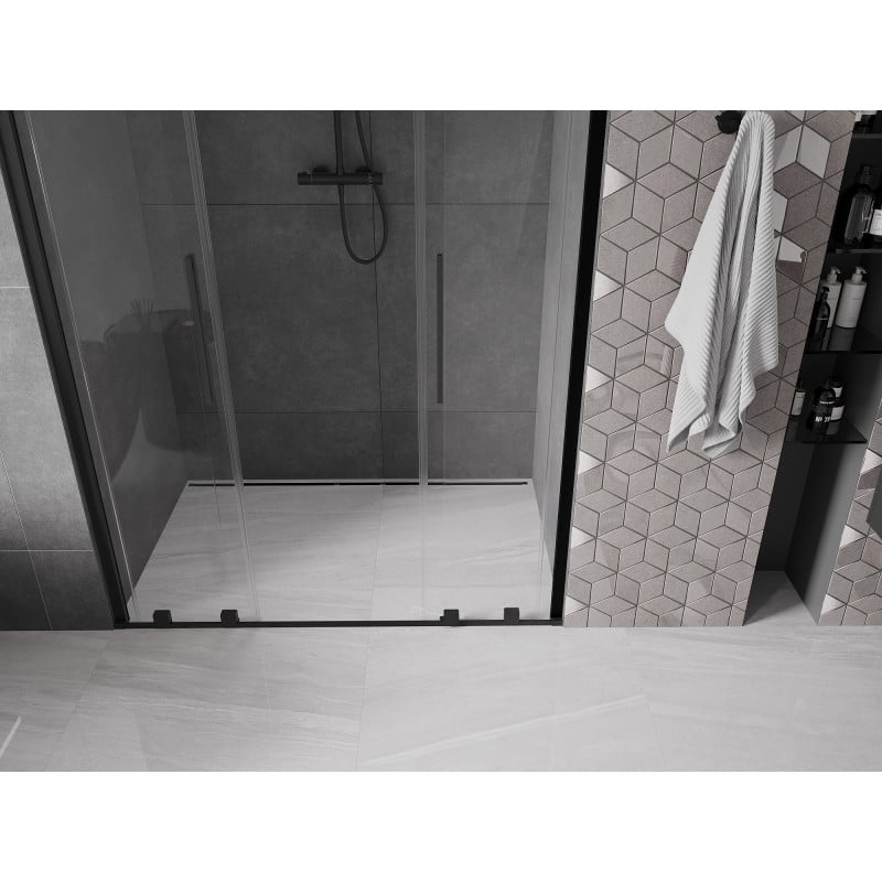 Mexen Velar Duo drzwi prysznicowe rozsuwane 140 cm, transparent, czarne - 871-140-000-02-70