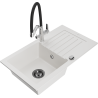 Mexen Pablo granite kitchen sink 1-bowl with drainer and Duo kitchen tap, white - 6510-20-671701-07-B