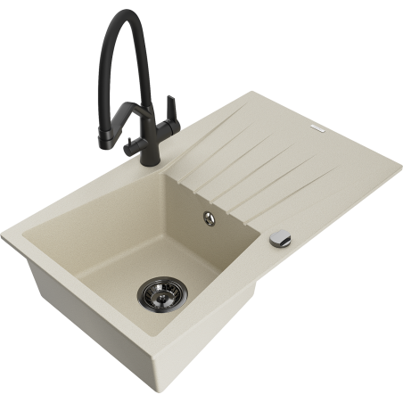 Mexen Cesar fregadero de granito 1-cubeta con escurridor y grifo de cocina Duo, beige - 6514-69-671701-70-B
