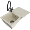 Mexen Cesar 1-bowl granite sink with drainer and Duo kitchen tap, beige - 6514-69-671701-70-B