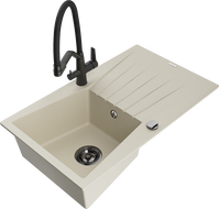Mexen Cesar lavello in granito 1-vasca con scolapiatti e rubinetto cucina Duo, beige - 6514-69-671701-70-B