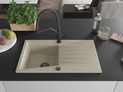 Mexen Cesar 1-bowl granite sink with drainer and Duo kitchen tap, beige - 6514-69-671701-70-B
