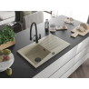 Mexen Cesar Granitspüle 1-Becken mit Abtropffläche und Küchenarmatur Duo, beige - 6514-69-671701-70-B