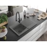 Mexen Cesar granite kitchen sink 1-bowl with drainer and Duo kitchen tap, grey - 6514-71-671701-70-B