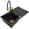Mexen Cesar fregadero de granito de 1 seno con escurridor y grifo de cocina Duo, negro - 6514-77-671701-57-G