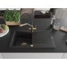 Mexen Cesar granite sink 1-bowl with drainer and Duo kitchen tap, black - 6514-77-671701-57-G