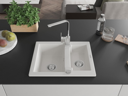 Mexen Carlos évier en granit 1,5-bac avec mitigeur de cuisine Rita, blanc - 6518-20-670300-00