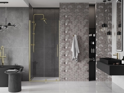 Mexen Velar sliding shower door 90 cm, transparent, gold brushed - 871-090-000-01-55