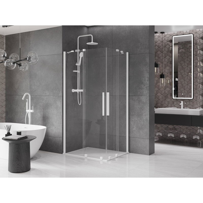 Mexen Velar Duo cabina doccia scorrevole 90 x 80 cm, trasparente, bianca - 871-090-080-02-20