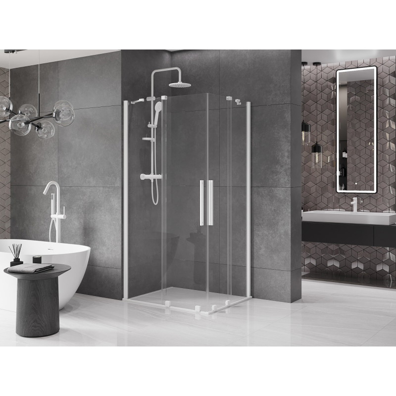 Mexen Velar Duo klizna tuš kabina 90 x 80 cm, prozirna, bijela - 871-090-080-02-20