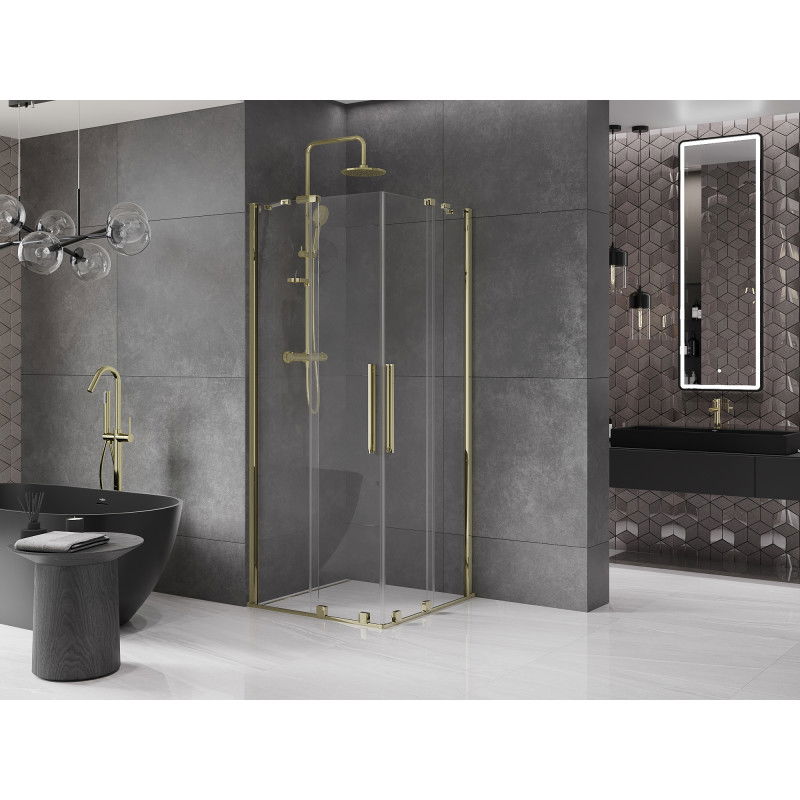 Mexen Velar Duschkabin Duo skjutdörr 80 x 80 cm, transparent, guld - 871-080-080-02-50