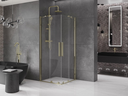 Mexen Velar Duo kabina prysznicowa rozsuwana 80 x 80 cm, transparent, złota - 871-080-080-02-50