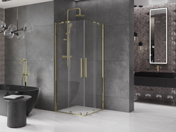 Mexen Velar Duo klizna tuš kabina 90 x 90 cm, prozirna, zlatna - 871-090-090-02-50