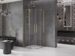 Mexen Velar Duo skjutbar duschkabin 100 x 100 cm, transparent, guld - 871-100-100-02-50