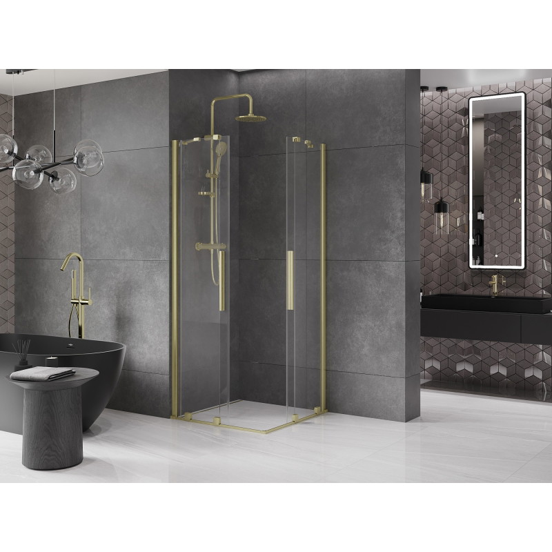 Mexen Velar Duo klizna tuš kabina 80 x 80 cm, prozirna, zlatna brušena - 871-080-080-02-55