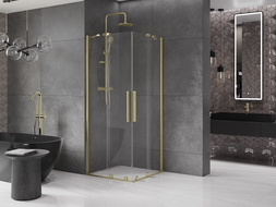 Mexen Velar Duo kabina prysznicowa rozsuwana 80 x 80 cm, transparent, złota szczotkowana - 871-080-080-02-55
