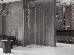 Mexen Velar Sliding Shower Enclosure Duo 90 x 90 cm, Transparent, Brushed Gold - 871-090-090-02-55