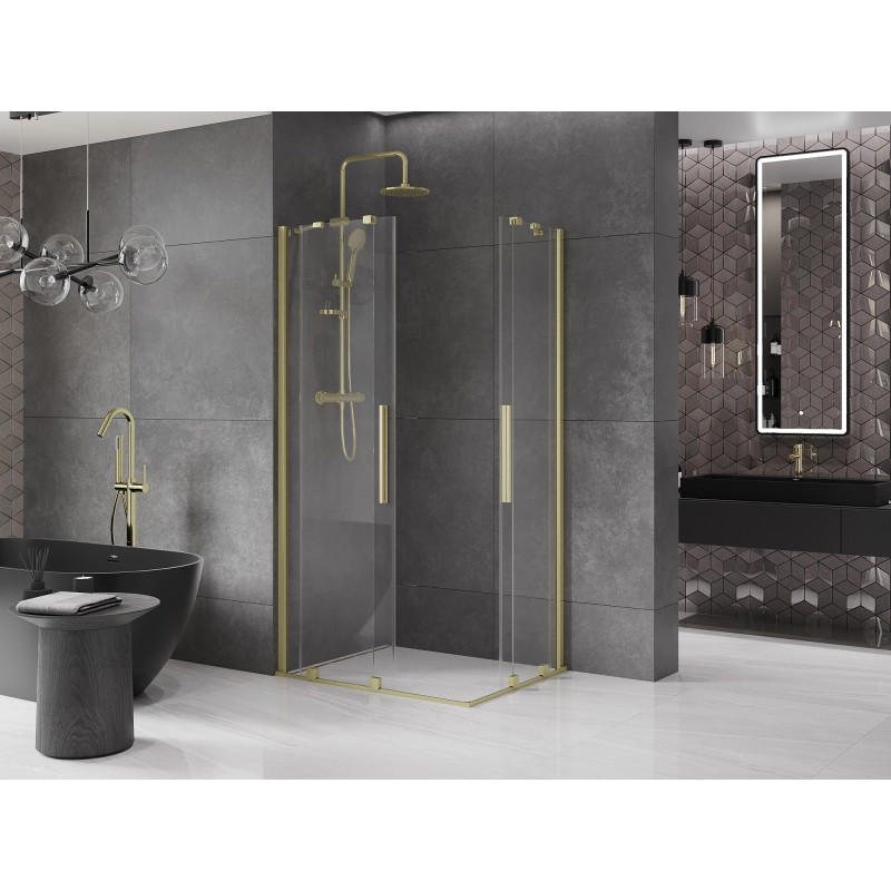 Mexen Velar Duo klizna tuš kabina klizna 90 x 80 cm, prozirna, zlatna brušena - 871-090-080-02-55