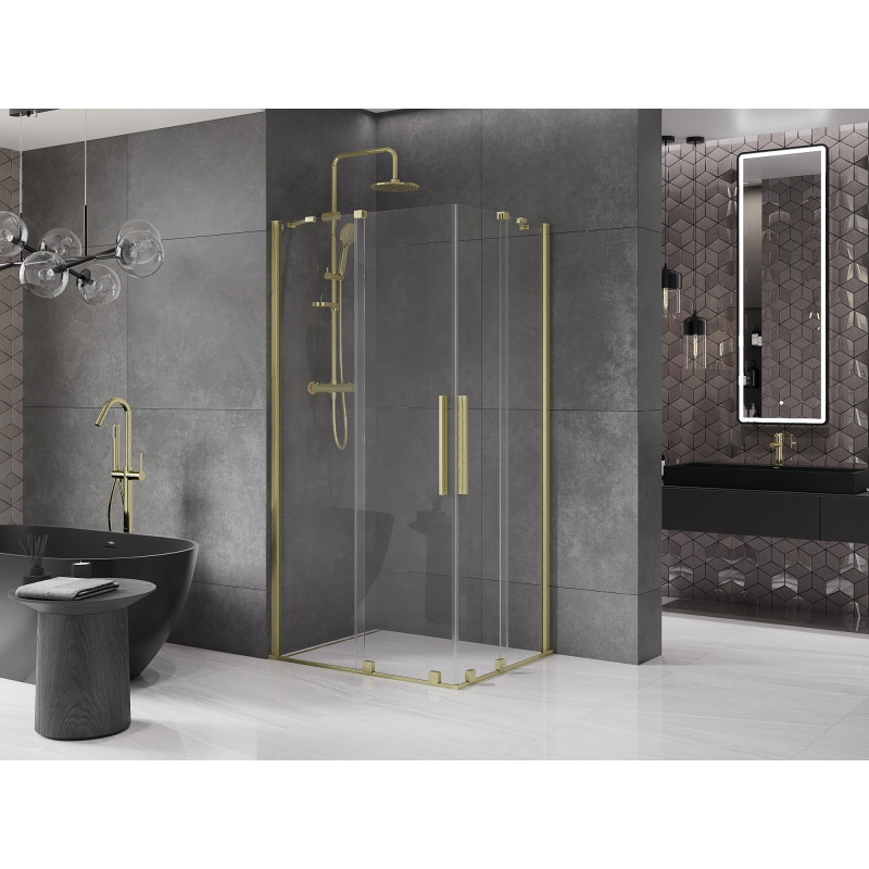 Mexen Velar Duo klizna tuš kabina klizna 90 x 80 cm, prozirna, zlatna brušena - 871-090-080-02-55