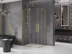 Mexen Velar Duo skjutbar duschkabin 90 x 80 cm, transparent, borstat guld - 871-090-080-02-55