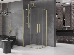 Mexen Velar Duo schuifdouchecabine 100 x 90 cm, transparant, goud geborsteld - 871-100-090-02-55