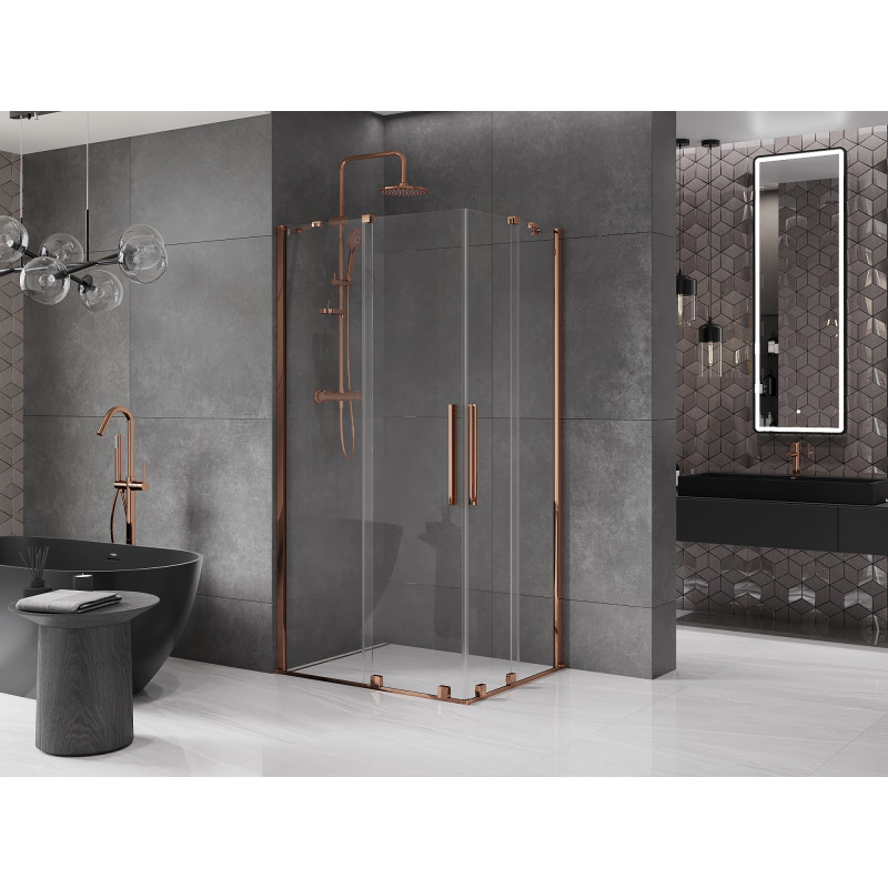 Mexen Velar Duo kabina prysznicowa rozsuwana 90 x 80 cm, transparent, różowe złoto - 871-090-080-02-60
