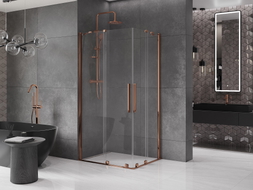 Mexen Velar Duo klizna tuš kabina s kliznim vratima 90 x 80 cm, prozirna, ružičasto zlato - 871-090-080-02-60