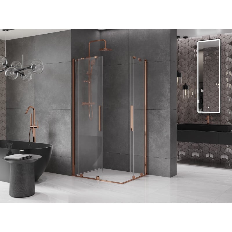Mexen Velar Duo kabina prysznicowa rozsuwana 100 x 90 cm, transparent, różowe złoto - 871-100-090-02-60