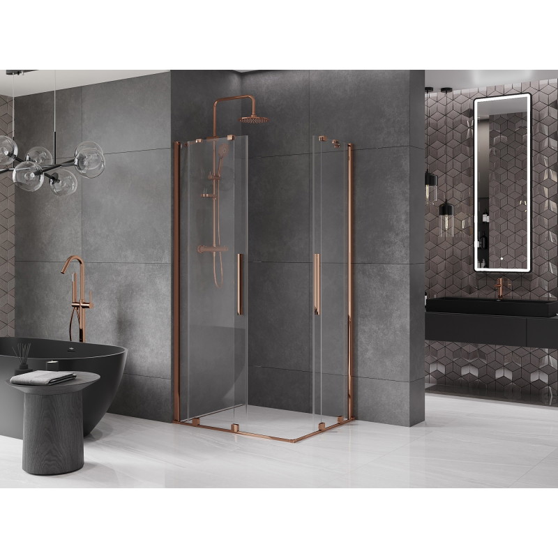 Mexen Velar Duo klizna tuš kabina klizna 100 x 90 cm, prozirna, ružičasto zlato - 871-100-090-02-60
