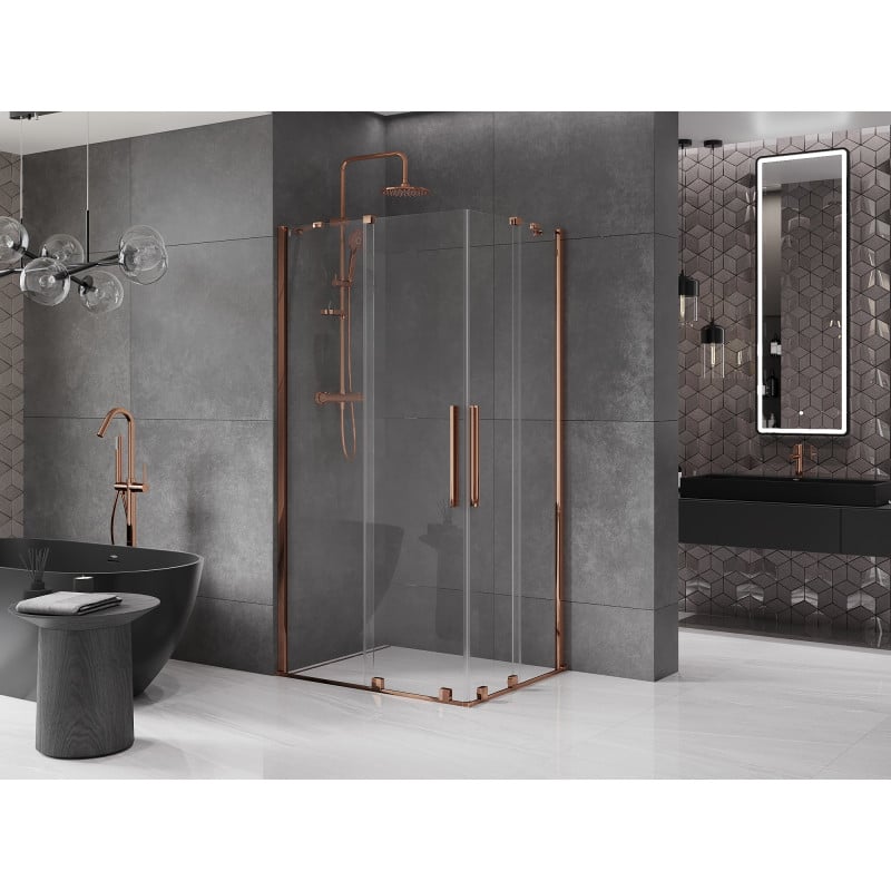 Mexen Velar Duo cabina doccia scorrevole 100 x 90 cm, trasparente, oro rosa - 871-100-090-02-60
