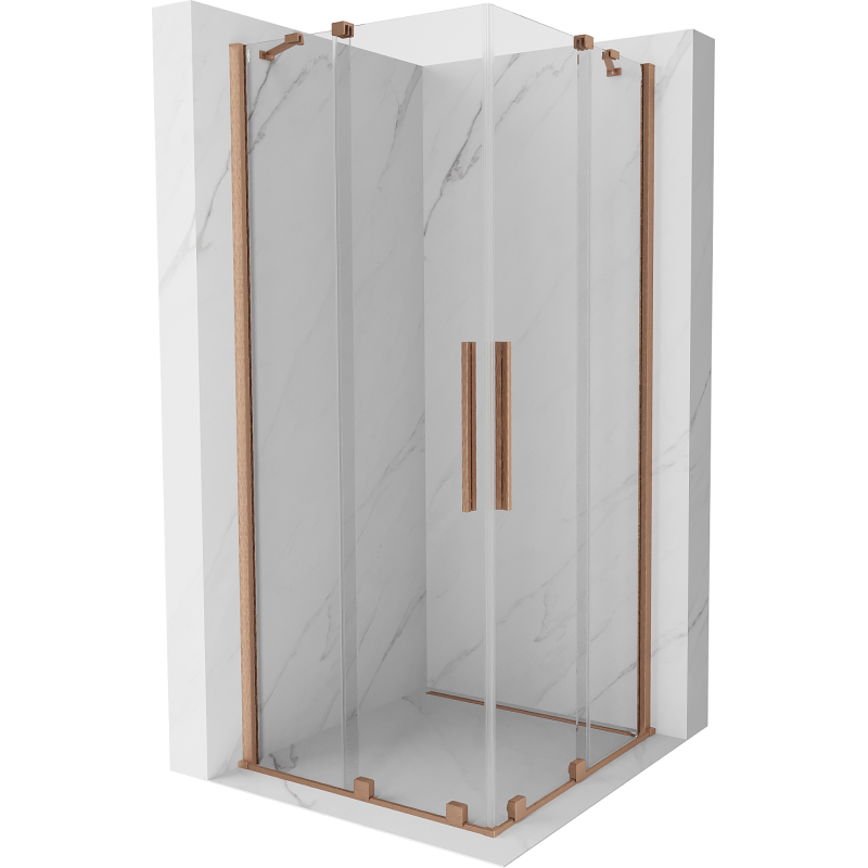 Mexen Velar Duo schuifdouchecabine 80 x 80 cm, transparant, geborsteld koper - 871-080-080-02-65
