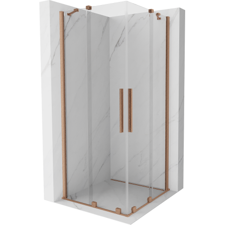 Mexen Velar Duo schuifdouchecabine 80 x 80 cm, transparant, geborsteld koper - 871-080-080-02-65