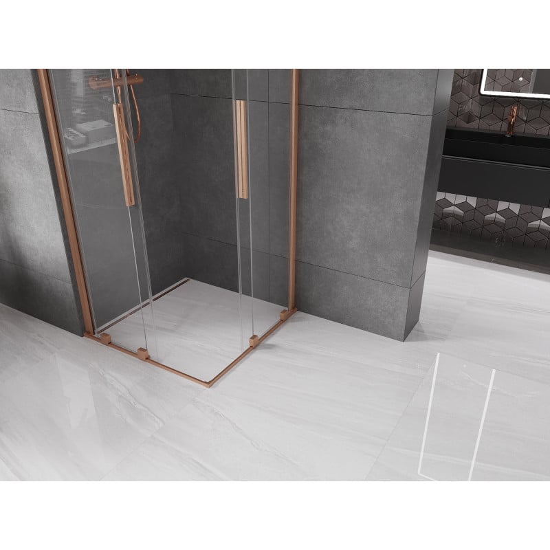 Mexen Velar Duo shower enclosure sliding 80 x 80 cm, transparent, brushed copper - 871-080-080-02-65