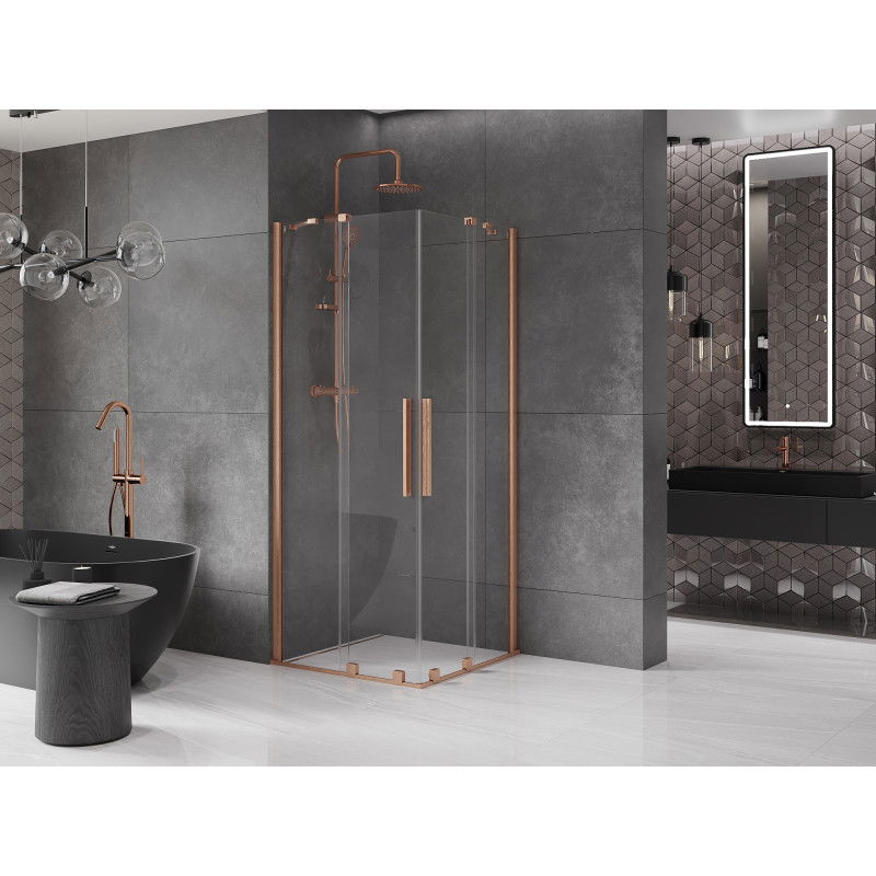 Mexen Velar Duo cabine de duche deslizante 80 x 80 cm, transparente, cobre escovado - 871-080-080-02-65