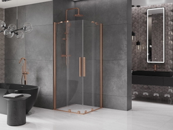 Mexen Velar Duo sliding shower cabin 80 x 80 cm, transparent, brushed copper - 871-080-080-02-65