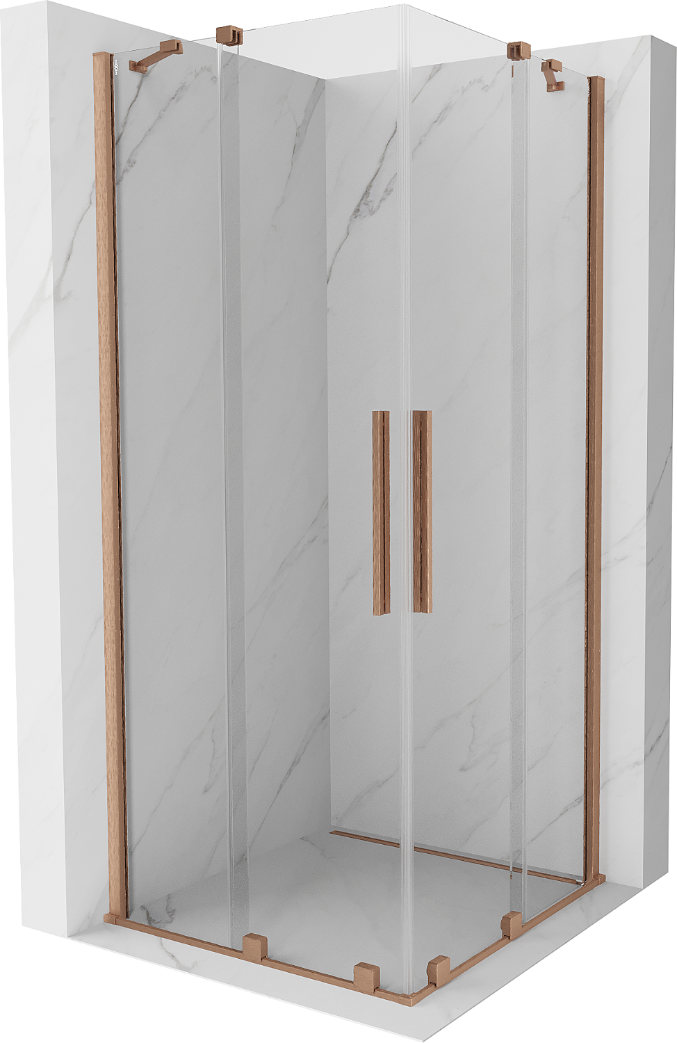 Mexen Velar Duo kabina prysznicowa rozsuwana 90 x 90 cm, transparent, miedź szczotkowana - 871-090-090-02-65
