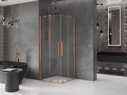 Mexen Velar Duo cabina doccia scorrevole 90 x 90 cm, trasparente, rame spazzolato - 871-090-090-02-65