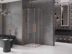 Mexen Velar Duo klizna tuš kabina 90 x 90 cm, prozirna, brušena mjed - 871-090-090-02-65