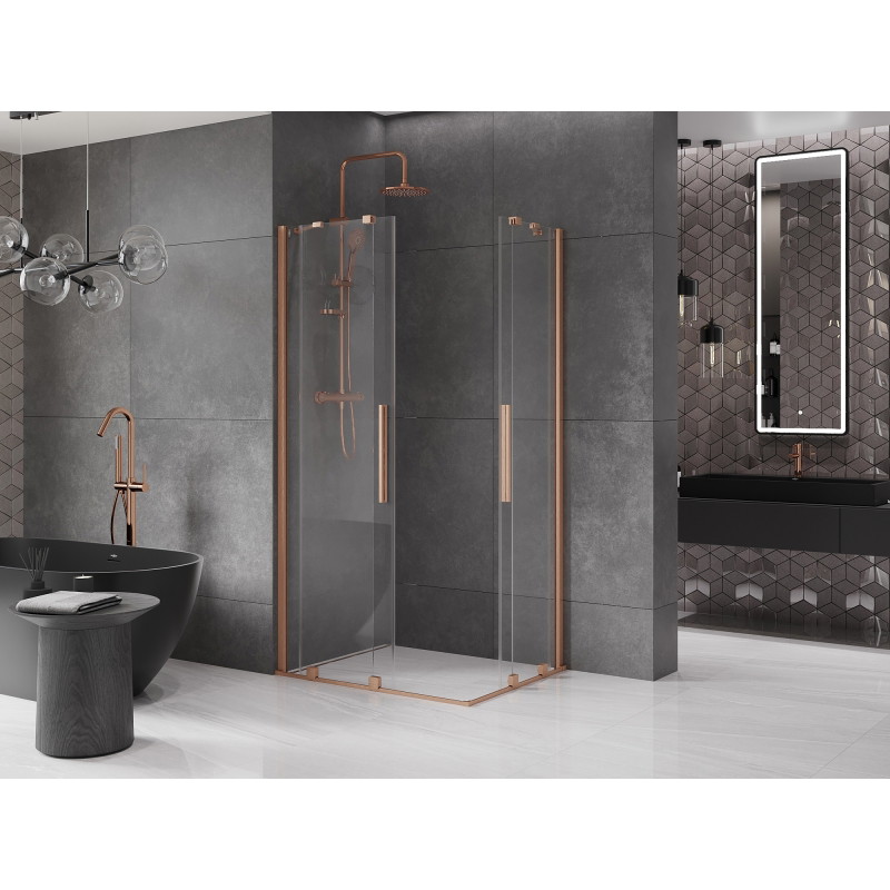 Mexen Velar Duo klizna tuš kabina 90 x 80 cm, prozirna, brušena bronca - 871-090-080-02-65
