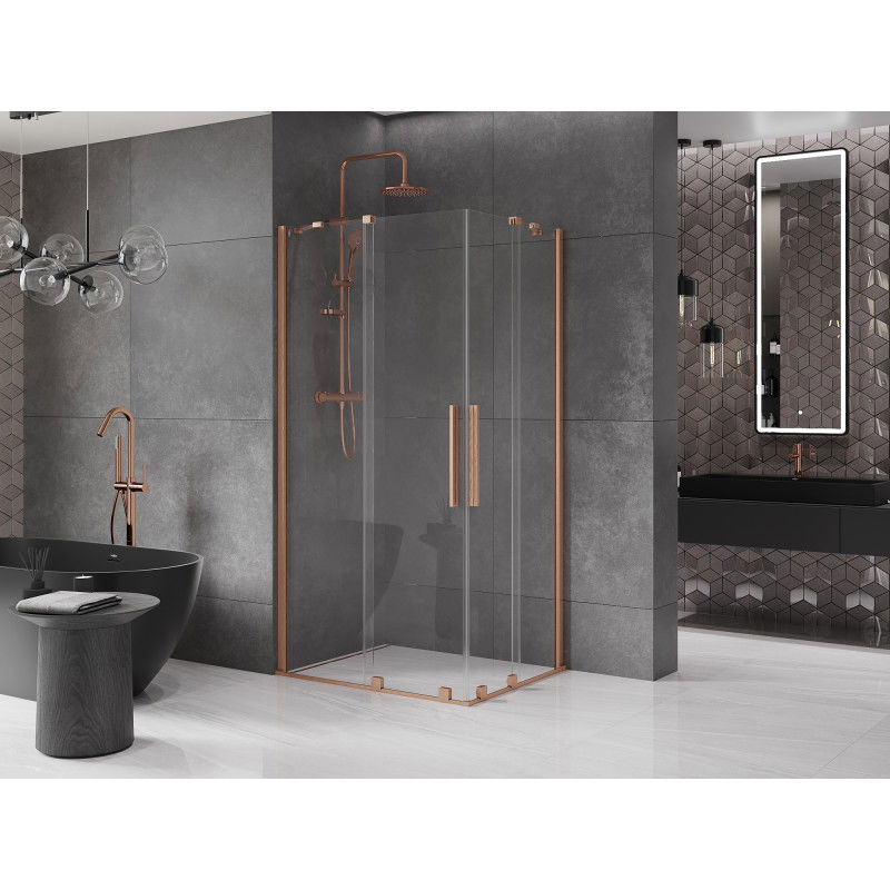 Mexen Velar Duo cabina de duche de correr 90 x 80 cm, transparente, cobre escovado - 871-090-080-02-65