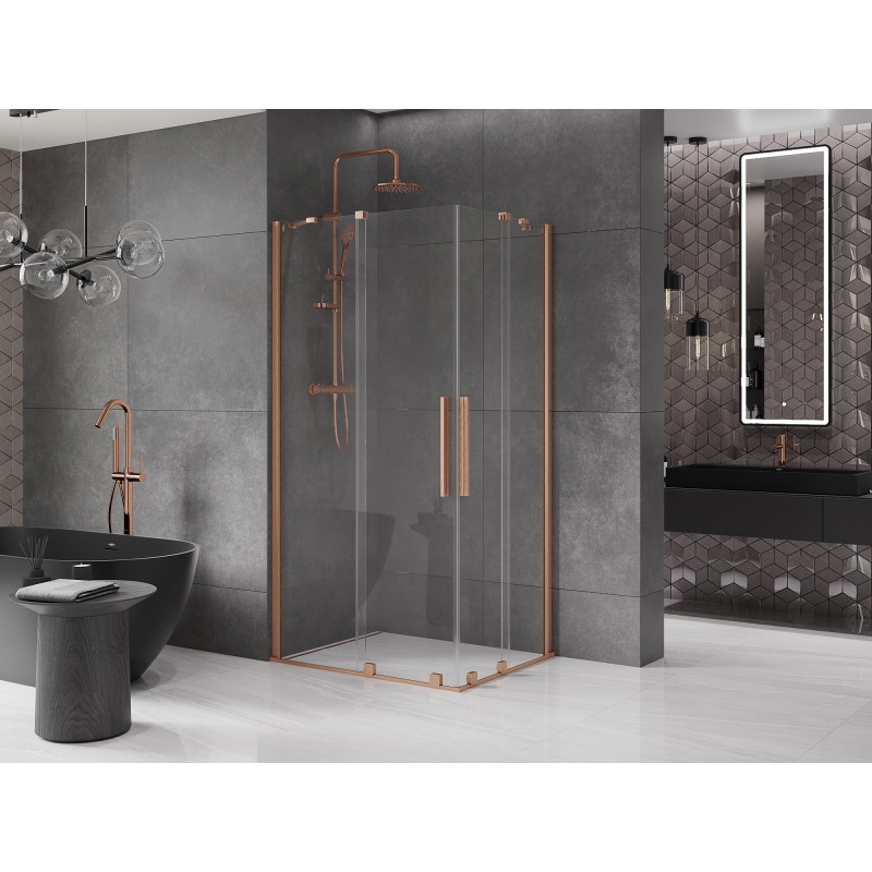 Mexen Velar Duo klizna tuš kabina 90 x 80 cm, prozirna, brušena bronca - 871-090-080-02-65