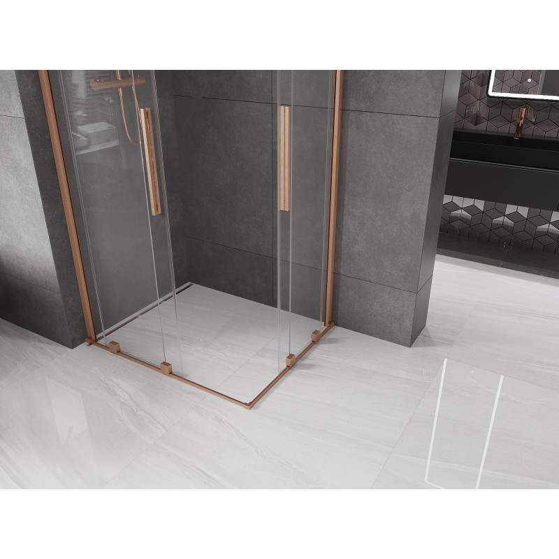 Mexen Velar Duo drsna pršna kabina 100 x 90 cm, prozorna, brušeni baker - 871-100-090-02-65