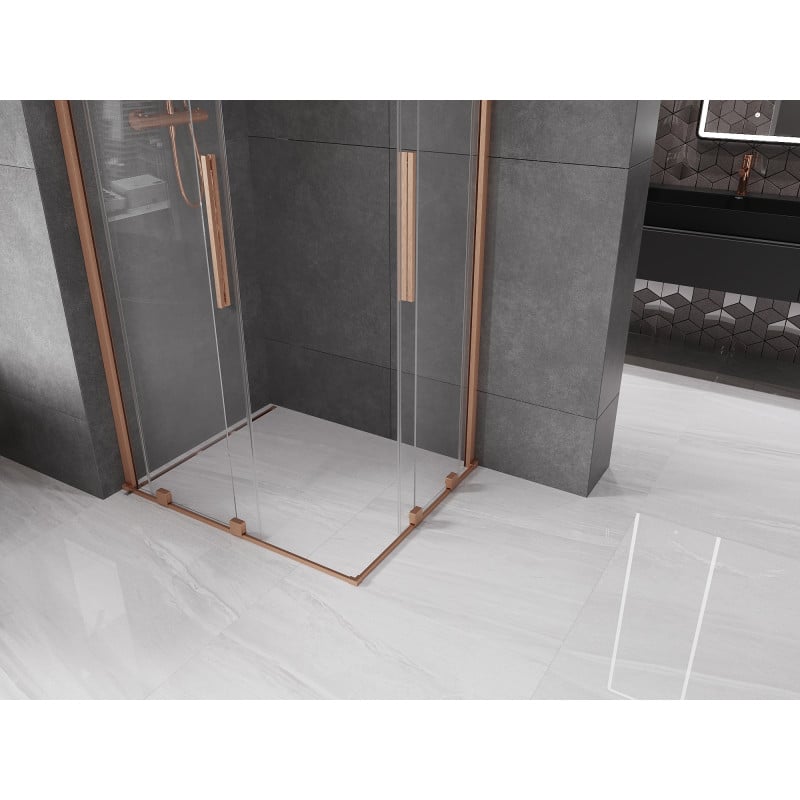 Mexen Velar Duschkabin Duo skjutbar 100 x 90 cm, transparent, borstad koppar - 871-100-090-02-65