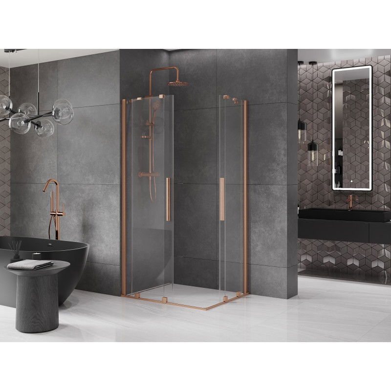Mexen Velar Duo cabina doccia scorrevole 100 x 90 cm, trasparente, rame spazzolato - 871-100-090-02-65