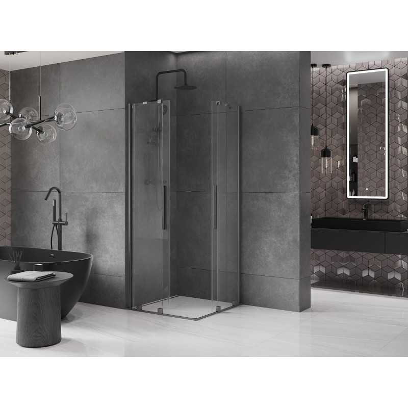 Mexen Velar Duo klizni tuš kabina klizna 80 x 80 cm, transparentna, pištoljsko siva mat - 871-080-080-02-66