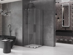 Mexen Velar Duo klizna tuš kabina klizna vrata 90 x 90 cm, prozirna, brušena siva boja pištolja - 871-090-090-02-66