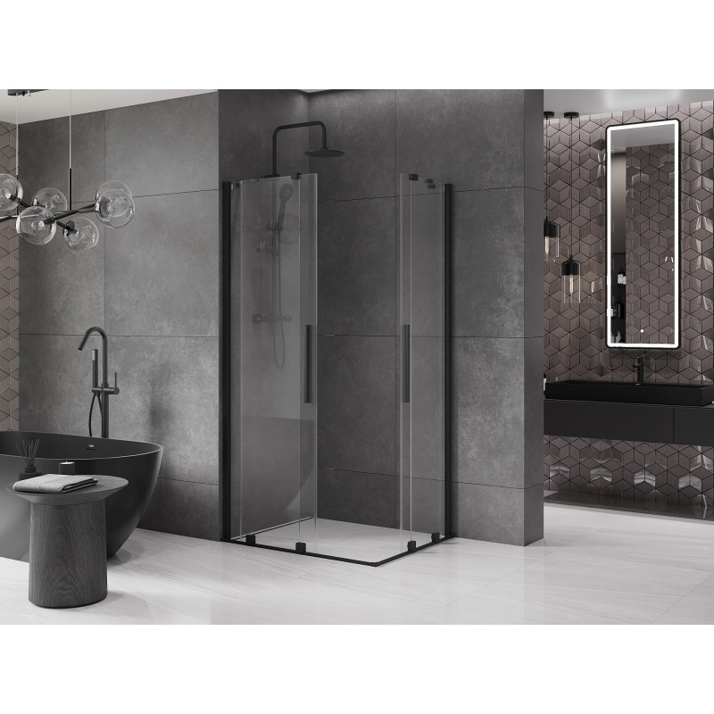 Mexen Velar Duo tuš kabina s kliznim vratima 90 x 80 cm, prozirna, crna - 871-090-080-02-70